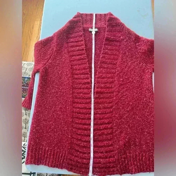 CROFT & BARROW burgundy chunky knit cardigan topper mid length M boho bohemian - Picture 6 of 6